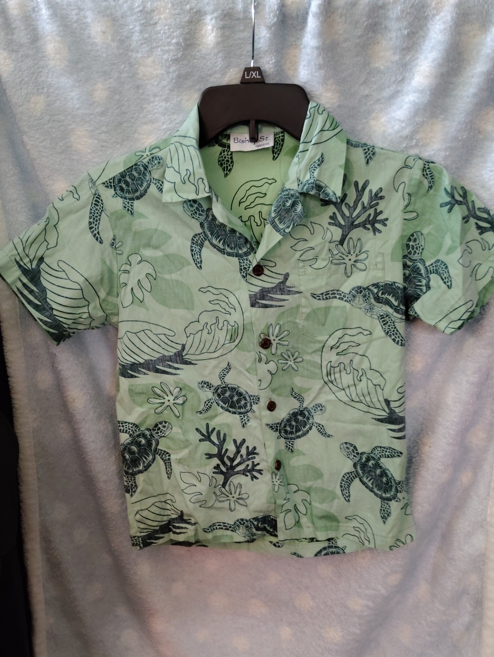 Vintage Bishop St Apparel Green Turtle Print Boys' Short Sleeve Shirt